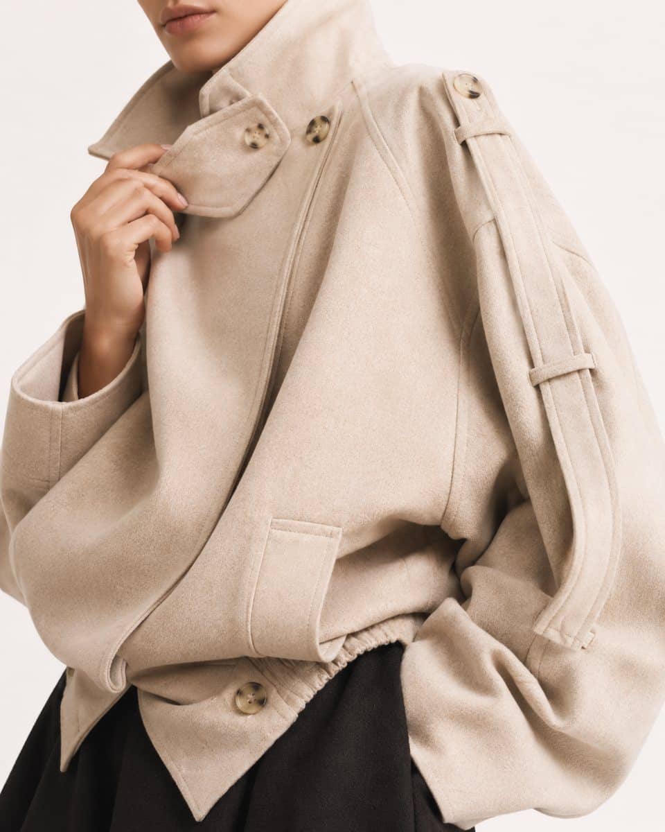Oversized Wool Bomber — Collar detail